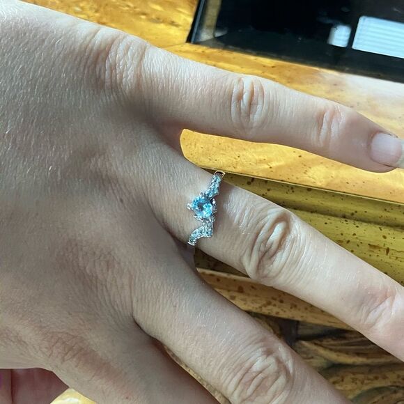 Genuine Blue Apatite Sterling Silver Turtle Ring Size 7 - Picture 3 of 8